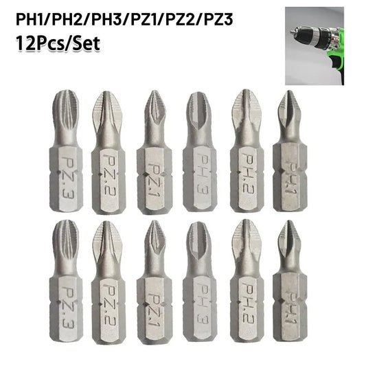 25mm Anti-Slip Magnetic Cross Bit Set - 12 Piece