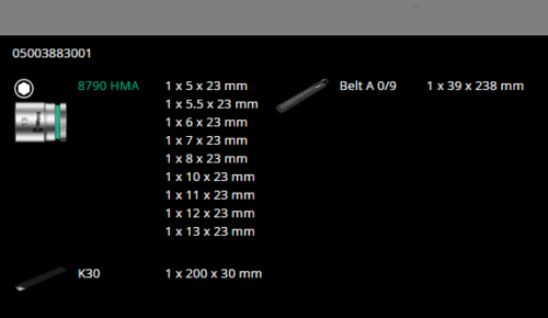Wera 8790 HMA Belt 4 Zyklop Socket Belt Set 1/4" Drive Metric