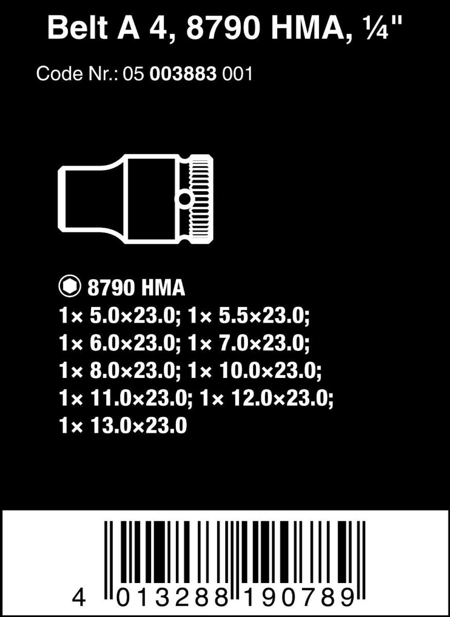 Wera 8790 HMA Belt 4 Zyklop Socket Belt Set 1/4" Drive Metric
