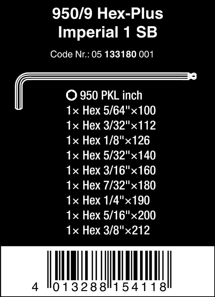Wera 950/9 Hex-Plus 1 SB L-Key Set Imperial