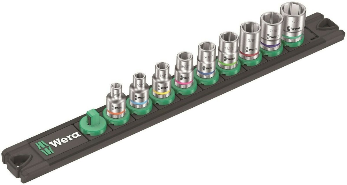 Wera A 1 Zyklop Magnetic Socket Rail Set 1/4" Drive 9 Pieces SAE