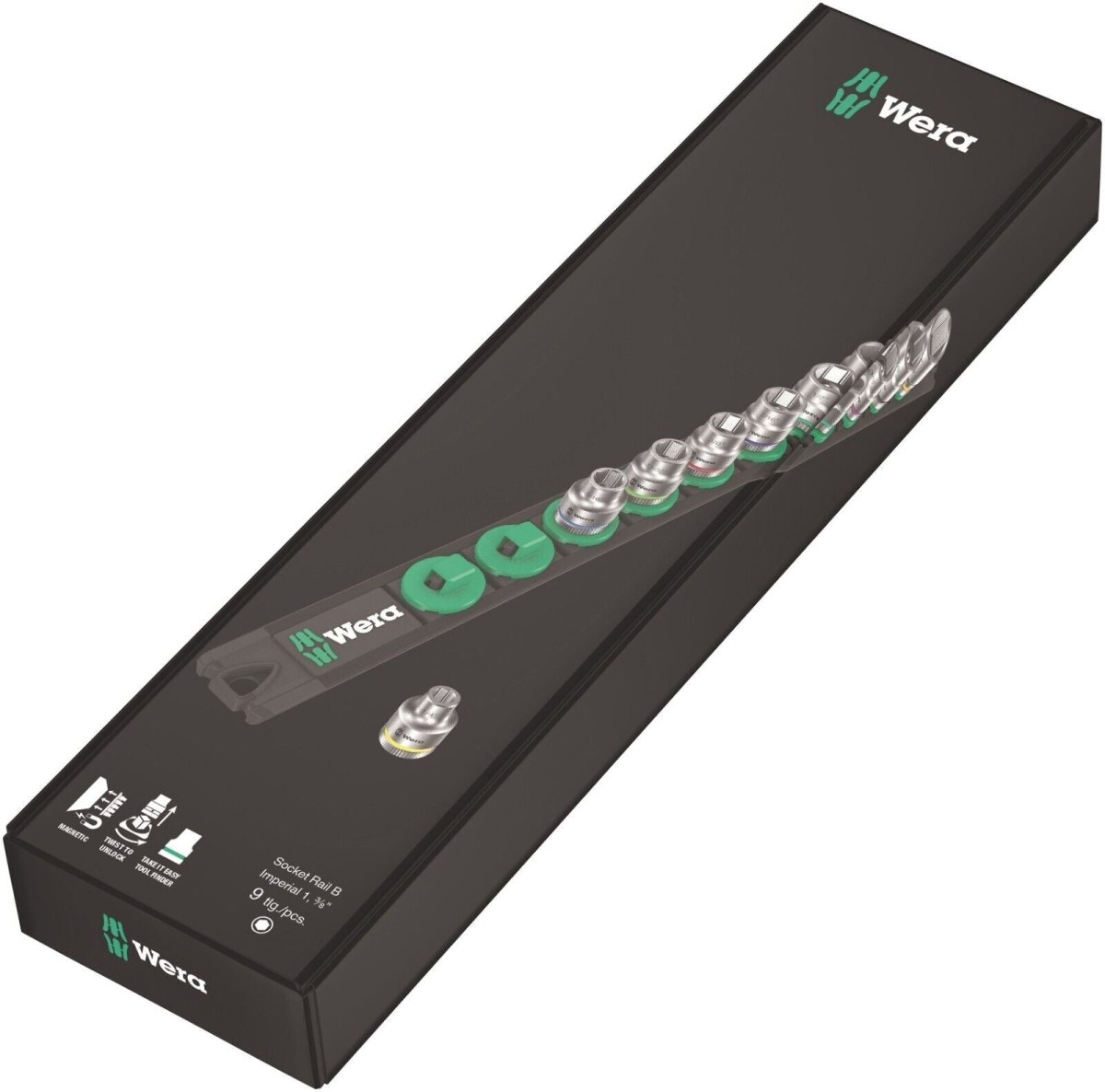 Wera B Zyklop Magnetic Rail Socket Set 3/8" Drive 9 Pieces SAE